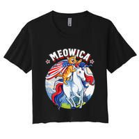 Meowica Cat Unicorn 4th Of July Merica Crop Top