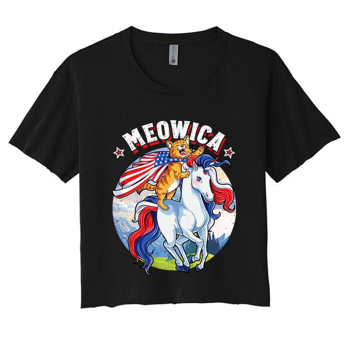 Meowica Cat Unicorn 4th Of July Merica Crop Top