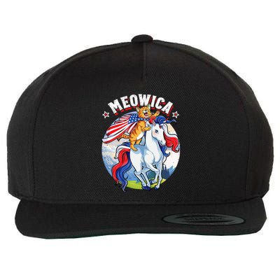 Meowica Cat Unicorn 4th Of July Merica Wool Snapback Cap