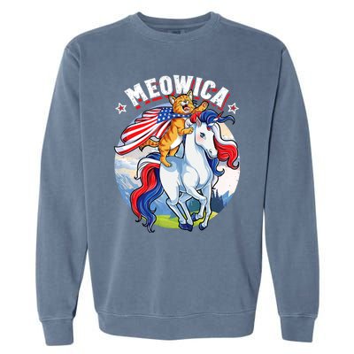 Meowica Cat Unicorn 4th Of July Merica Garment-Dyed Sweatshirt