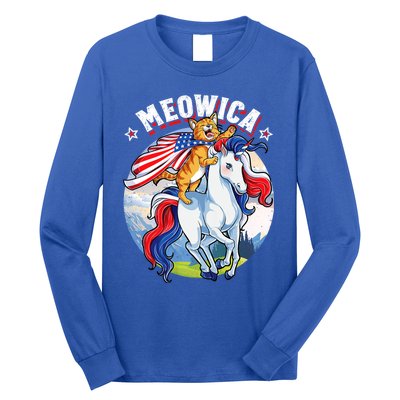 Meowica Cat Unicorn 4th Of July Merica Long Sleeve Shirt