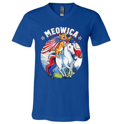 Meowica Cat Unicorn 4th Of July Merica V-Neck T-Shirt