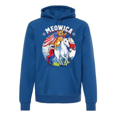 Meowica Cat Unicorn 4th Of July Merica Premium Hoodie