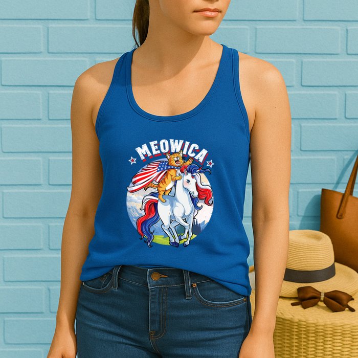 Meowica Cat Unicorn 4th Of July Merica Womens Tank Top