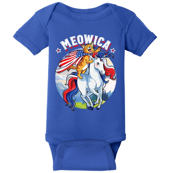 Meowica Cat Unicorn 4th Of July Merica Baby Bodysuit