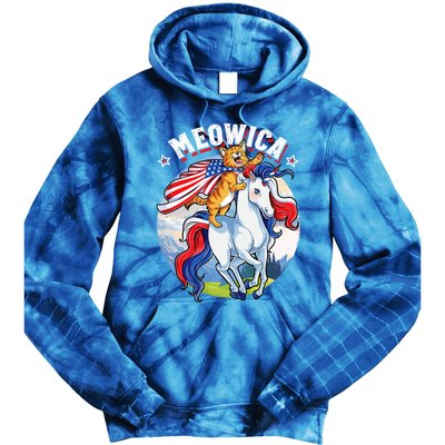 Meowica Cat Unicorn 4th Of July Merica Tie Dye Hoodie