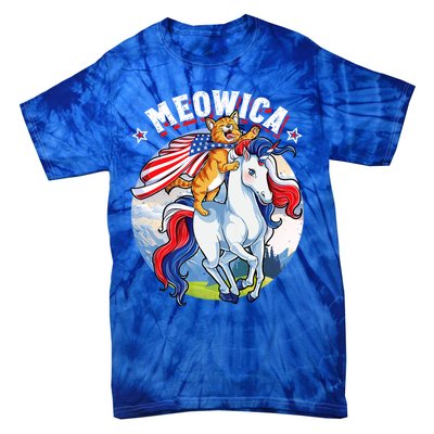 Meowica Cat Unicorn 4th Of July Merica Tie-Dye T-Shirt