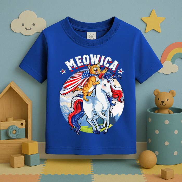 Meowica Cat Unicorn 4th Of July Merica Toddler T-Shirt