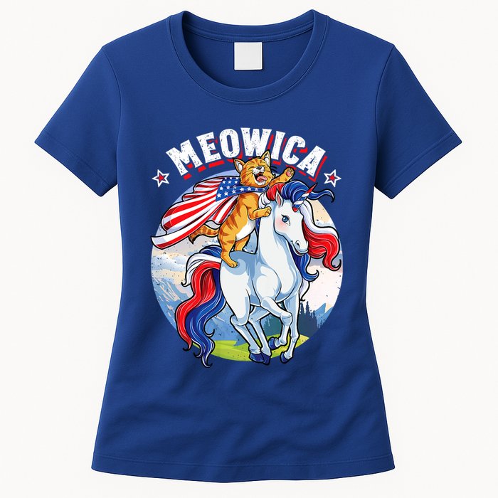 Meowica Cat Unicorn 4th Of July Merica Womens T-Shirt