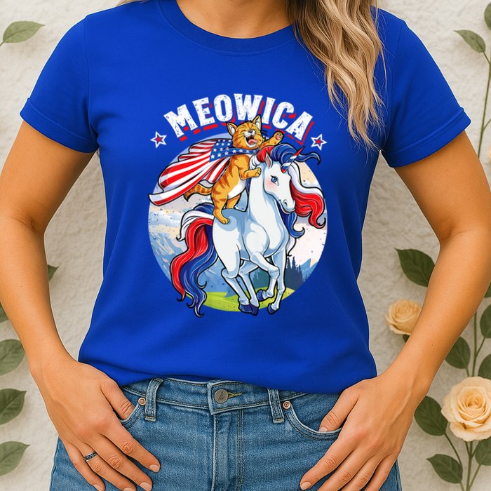 Meowica Cat Unicorn 4th Of July Merica Womens T-Shirt