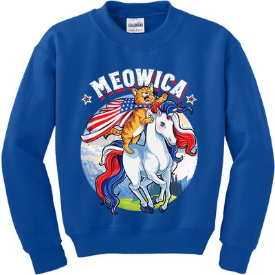 Meowica Cat Unicorn 4th Of July Merica Kids Sweatshirt