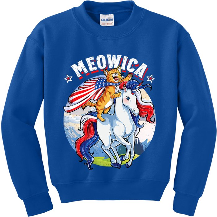 Meowica Cat Unicorn 4th Of July Merica Kids Sweatshirt