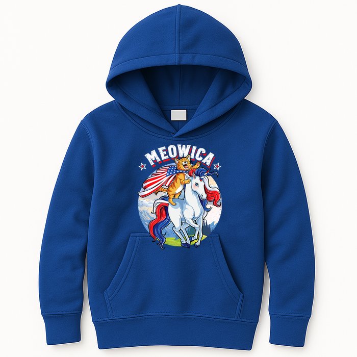 Meowica Cat Unicorn 4th Of July Merica Kids Hoodie