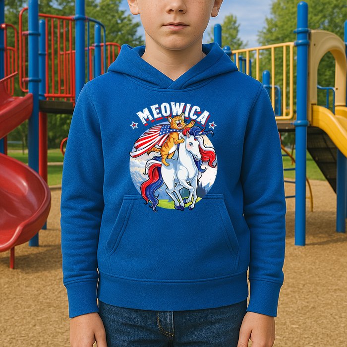 Meowica Cat Unicorn 4th Of July Merica Kids Hoodie