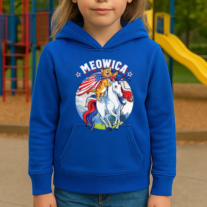 Meowica Cat Unicorn 4th Of July Merica Kids Hoodie