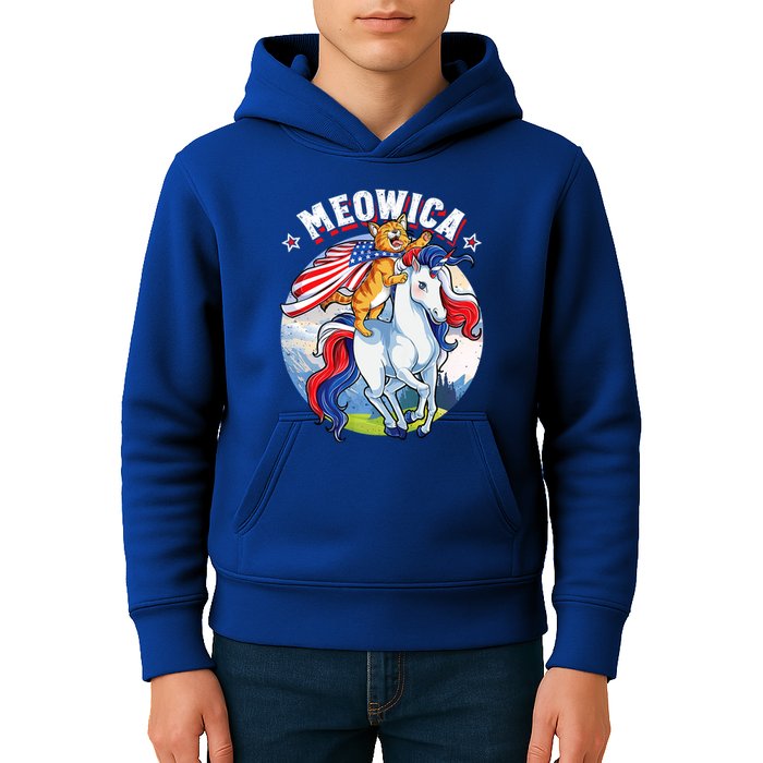 Meowica Cat Unicorn 4th Of July Merica Kids Hoodie
