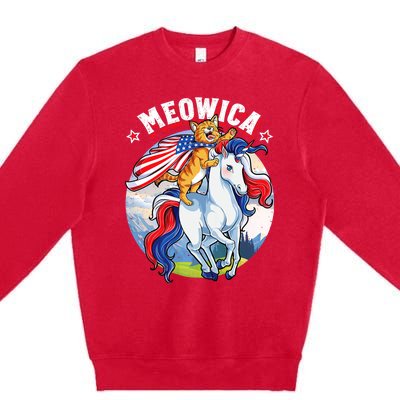 Meowica Cat Unicorn 4th Of July Merica Premium Crewneck Sweatshirt