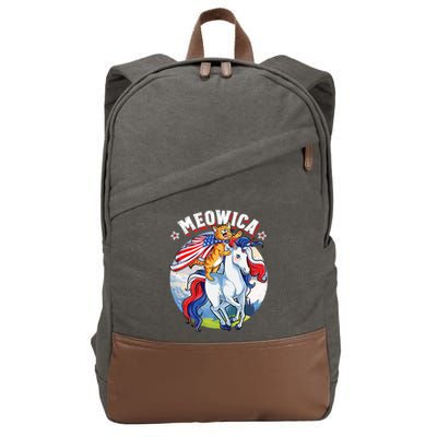 Meowica Cat Unicorn 4th Of July Merica Cotton Canvas Backpack