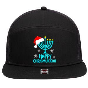 Merry Chrismukkah Ugly Xmas Funny Hanukkah Christmas 7 Panel Mesh Trucker Snapback Hat