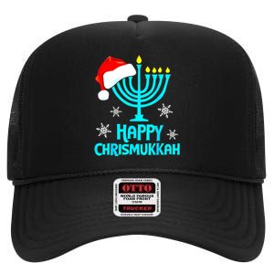 Merry Chrismukkah Ugly Xmas Funny Hanukkah Christmas High Crown Mesh Back Trucker Hat