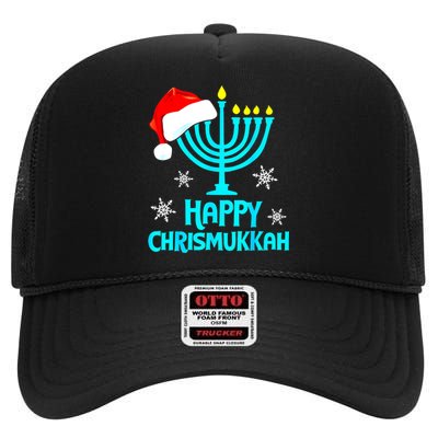 Merry Chrismukkah Ugly Xmas Funny Hanukkah Christmas High Crown Mesh Back Trucker Hat