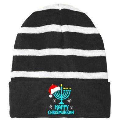 Merry Chrismukkah Ugly Xmas Funny Hanukkah Christmas Striped Beanie with Solid Band