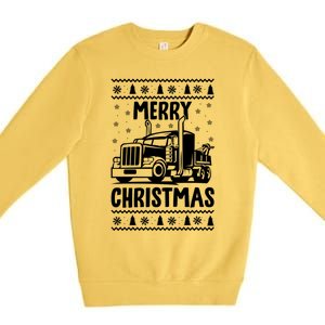 Merry Christmas Ugly Xmas Trucker Funny Truck Driver Love Cute Gift Premium Crewneck Sweatshirt