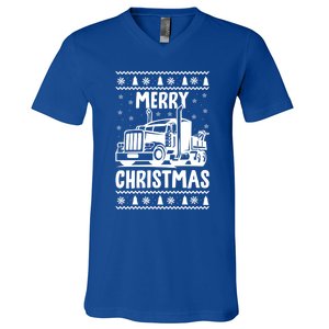 Merry Christmas Ugly Xmas Trucker Funny Truck Driver Love Cute Gift V-Neck T-Shirt