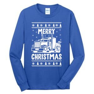 Merry Christmas Ugly Xmas Trucker Funny Truck Driver Love Cute Gift Tall Long Sleeve T-Shirt