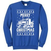 Merry Christmas Ugly Xmas Trucker Funny Truck Driver Love Cute Gift Tall Sweatshirt