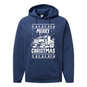 Merry Christmas Ugly Xmas Trucker Funny Truck Driver Love Cute Gift Performance Fleece Hoodie