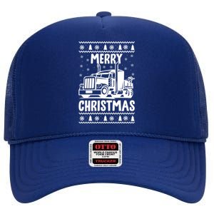 Merry Christmas Ugly Xmas Trucker Funny Truck Driver Love Cute Gift High Crown Mesh Back Trucker Hat