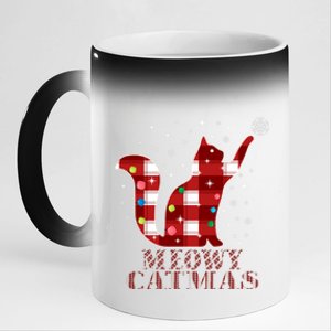 Meowy Catmas Ugly Cat Christmas Tree Xmas Funny Gift 11oz Black Color Changing Mug