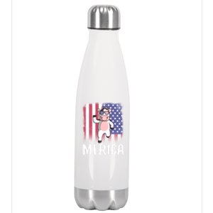 Merica Cow Usa American Flag 4th Of July Patriotic Farmer Gift Stainless Steel Insulated Water Bottle