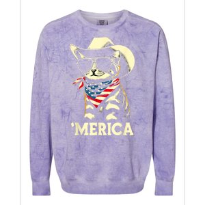 Merica Cat Usa Flag 4th Of July Colorblast Crewneck Sweatshirt