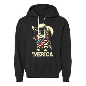 Merica Cat Usa Flag 4th Of July Garment-Dyed Fleece Hoodie