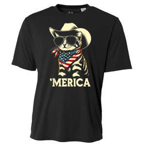 Merica Cat Usa Flag 4th Of July Cooling Performance Crew T-Shirt