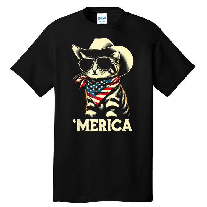 Merica Cat Usa Flag 4th Of July Tall T-Shirt