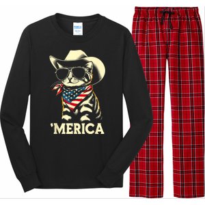 Merica Cat Usa Flag 4th Of July Long Sleeve Pajama Set