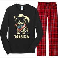 Merica Cat Usa Flag 4th Of July Long Sleeve Pajama Set