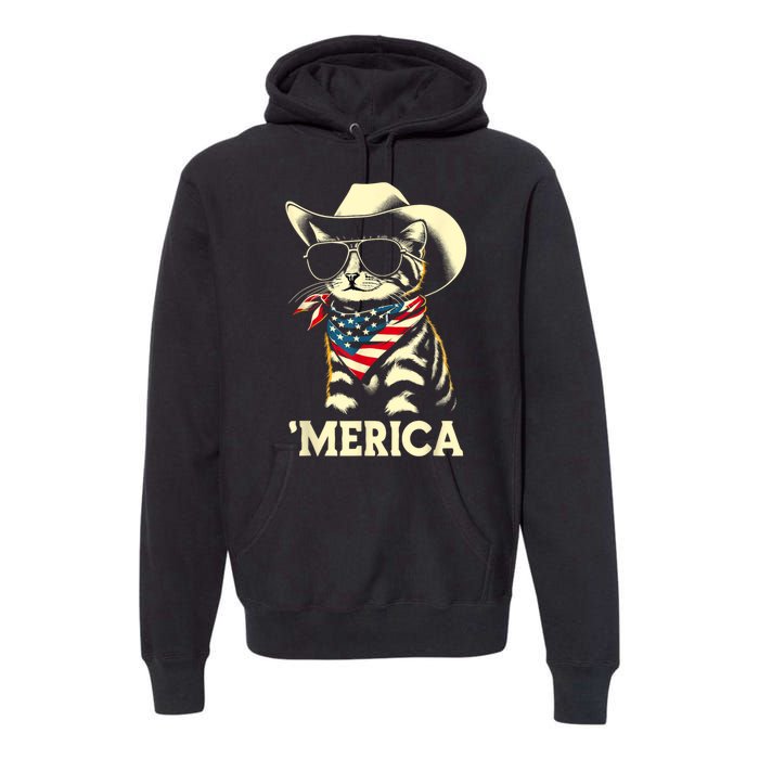 Merica Cat Usa Flag 4th Of July Premium Hoodie