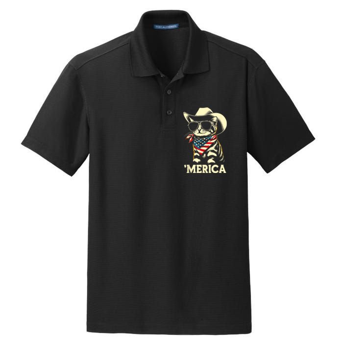 Merica Cat Usa Flag 4th Of July Dry Zone Grid Polo