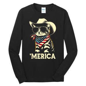 Merica Cat Usa Flag 4th Of July Tall Long Sleeve T-Shirt