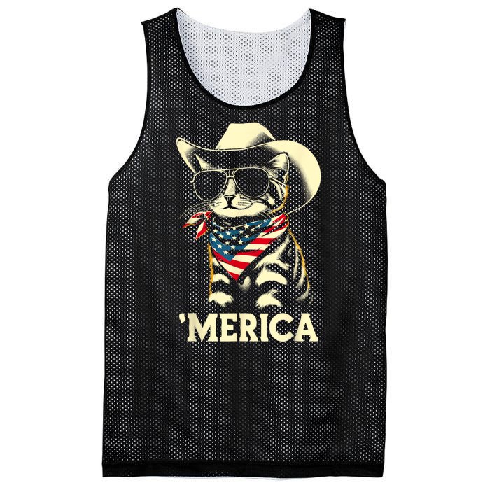 Merica Cat Usa Flag 4th Of July Mesh Reversible Basketball Jersey Tank