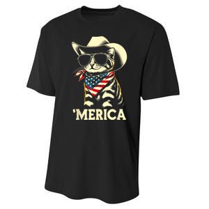 Merica Cat Usa Flag 4th Of July Performance Sprint T-Shirt