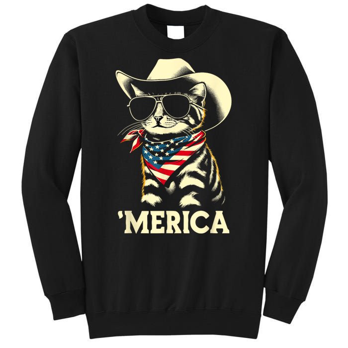 Merica Cat Usa Flag 4th Of July Tall Sweatshirt