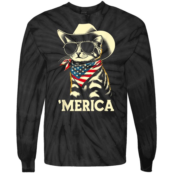 Merica Cat Usa Flag 4th Of July Tie-Dye Long Sleeve Shirt