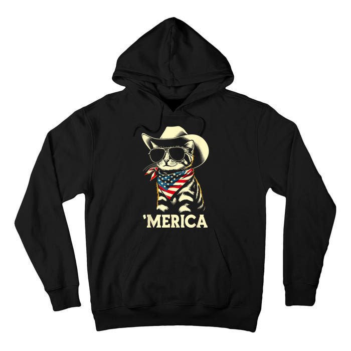 Merica Cat Usa Flag 4th Of July Tall Hoodie