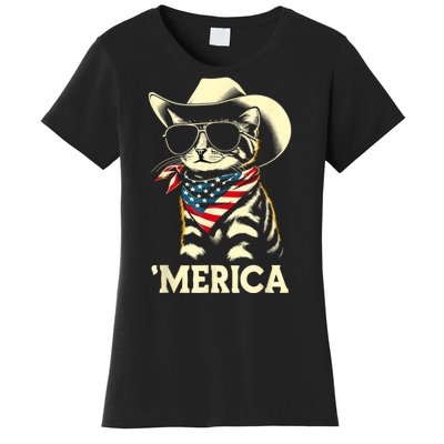 Merica Cat Usa Flag 4th Of July Women's T-Shirt