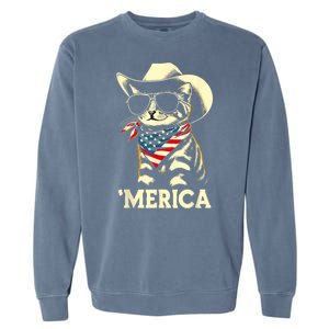 Merica Cat Usa Flag 4th Of July Garment-Dyed Sweatshirt